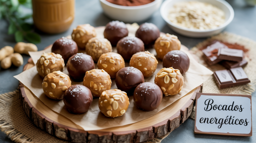Bocados energéticos de mantequilla de cacahuete y chocolate receta fácil y saludable