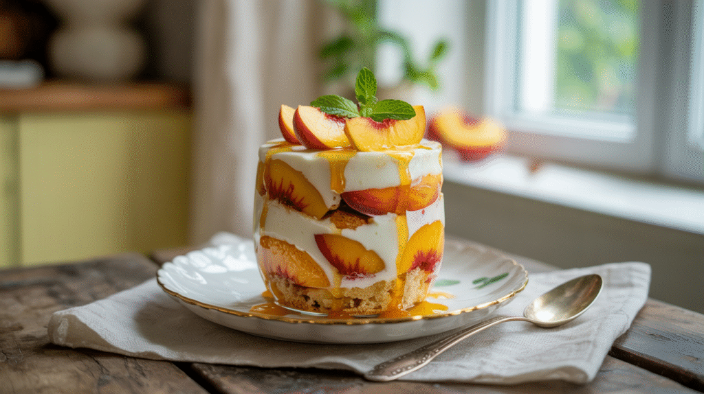 Parfait de desayuno de pastel de melocotón | Receta fácil