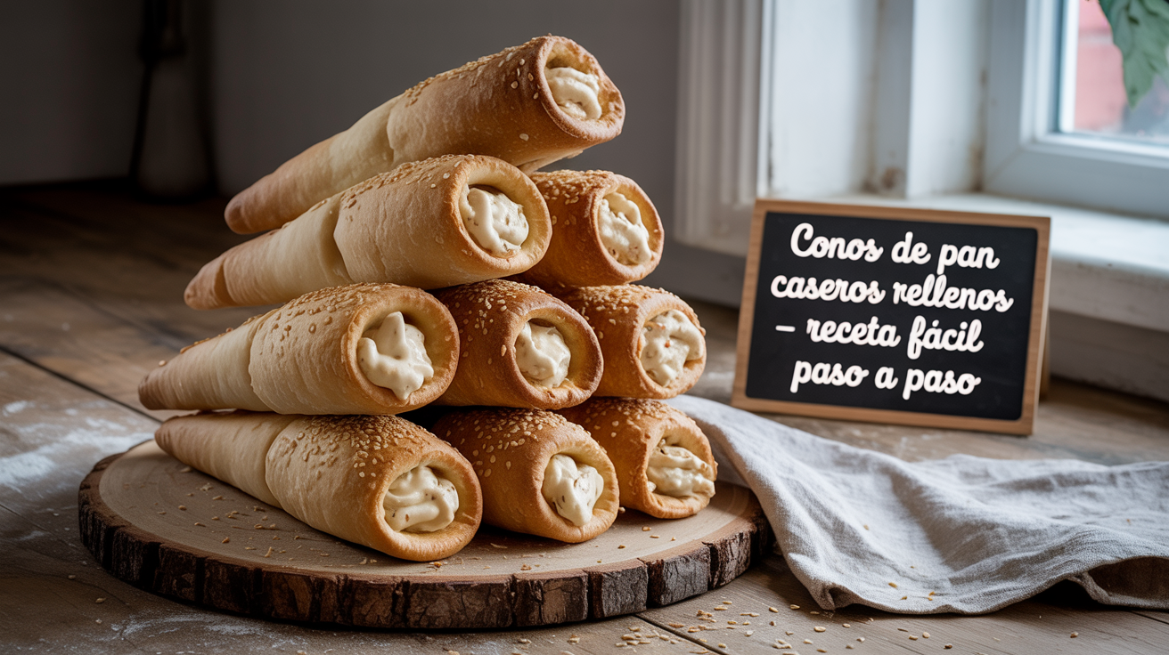 Conos de pan caseros rellenos – Receta fácil paso a paso